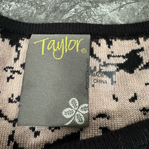 Taylor Womens Floral Sweater Knit‎ Dress Knee Length Business Casual Black Sz L - Picture 7 of 9